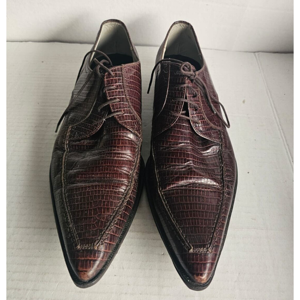 Cesare Paciotti Luxury Italian Mens Designer Snake Print Brown Shoes US Size 7.5